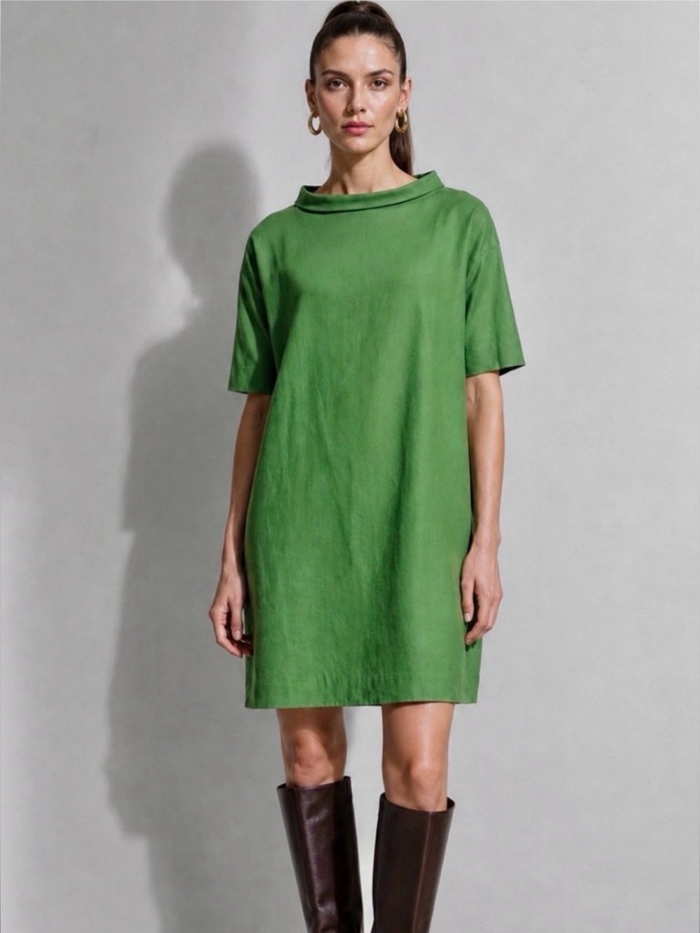 COS High Collar Green Cocoon Shift Dress Size 42 / Large